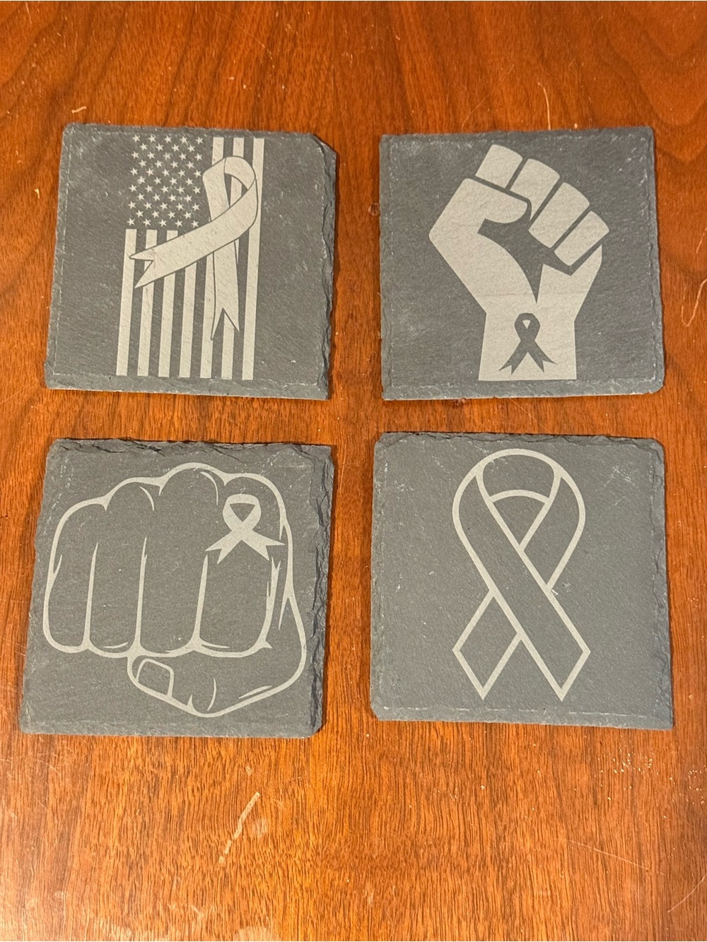 Set of 4 Slate Coasters with Awareness Ribbon Designs - Gray